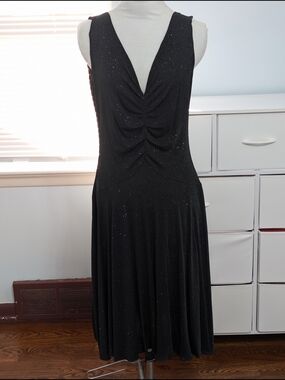 Armani Collezioni Black Sleeveless Shimmering Draped Midi Dress Size 48/12